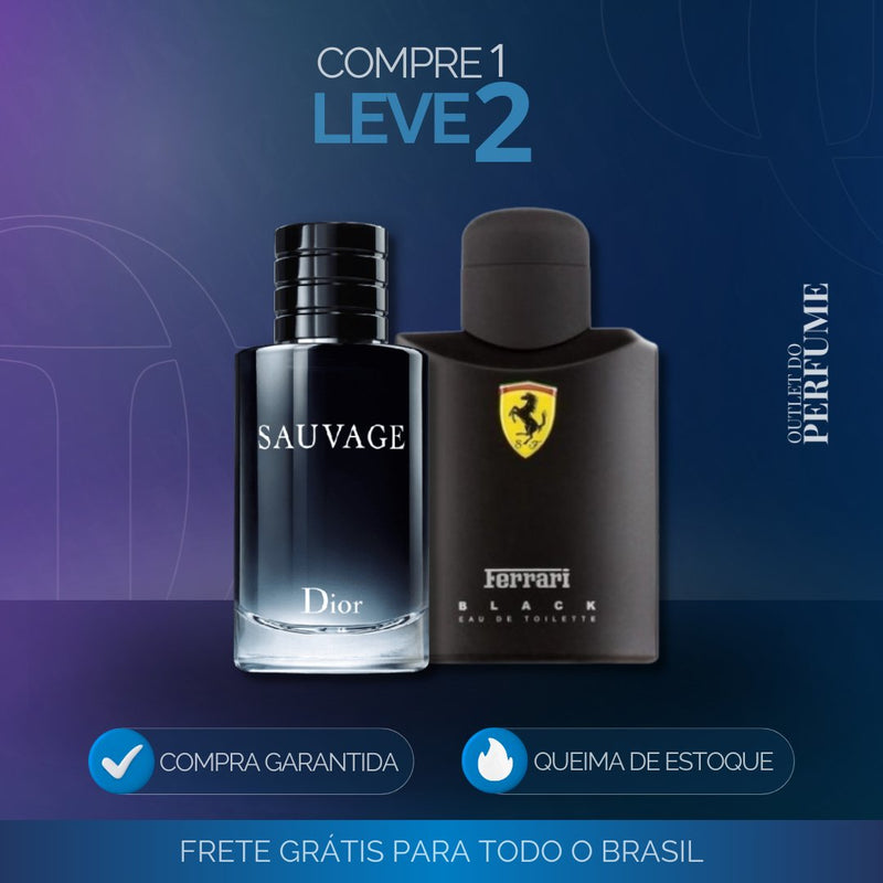 Combo 2 Perfumes Masculinos Importados (100ml) - Dior Sauvage, Ferrari Black [QUEIMA DE ESTOQUE] - Outlet do Perfume